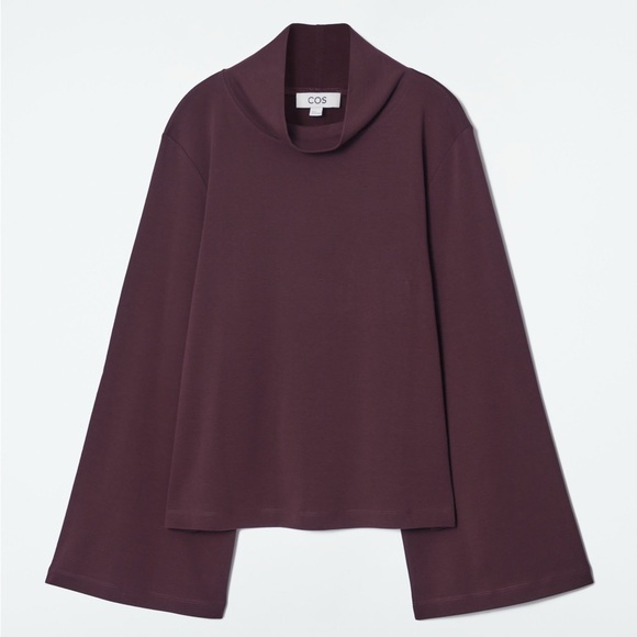 NEW COS long-sleeved mock neck top in a dark plum wide sleeves 100% Cotton Sz L - Picture 13 of 13